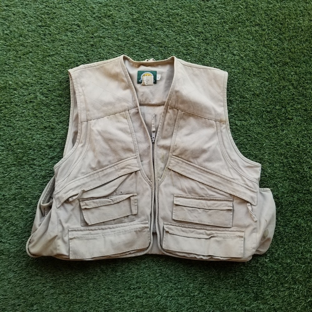 Cabelas‎ Jacket Mens XL Khaki Hunting Fishing Vest Wing Shooting Canvas